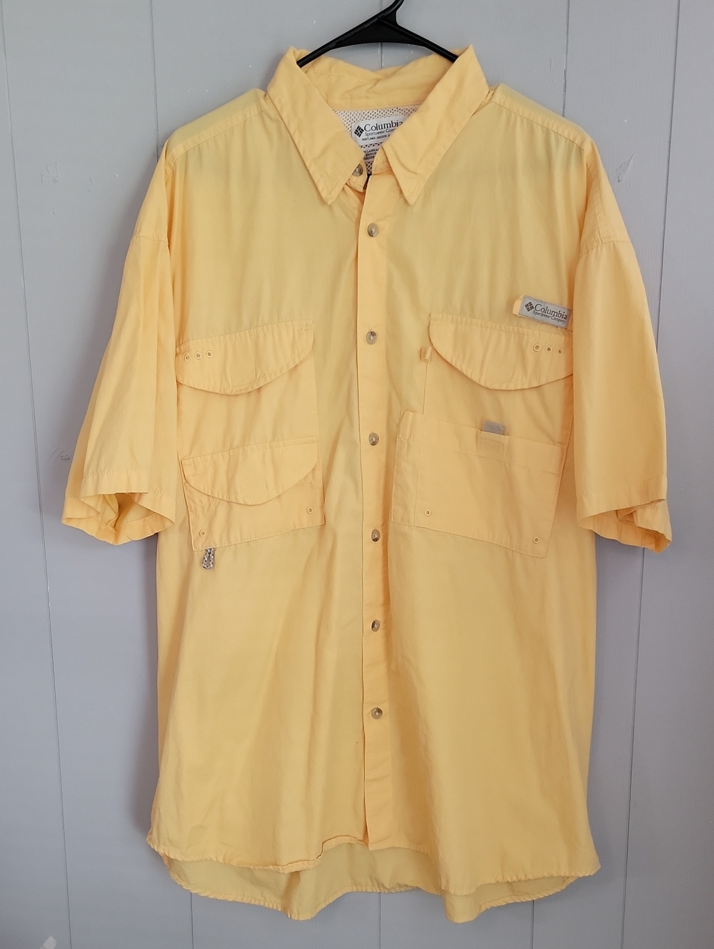 Columbia Mens Shirt XL Yellow Short Sleeve Outdoor Fishing